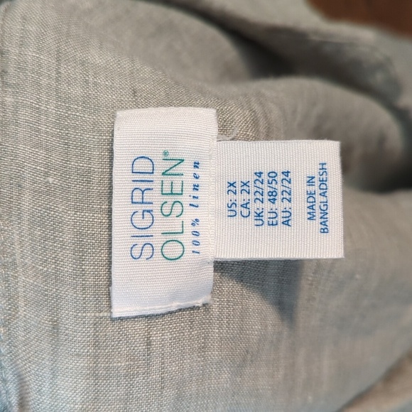 100% Linen Tunic Sage Lagenlook Oversized  Button-Up Shirt Roll Up Sleeves Sz 3x - Picture 7 of 9